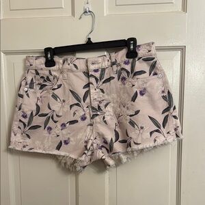 7 For All Mankind Floral Print  Montoe Cutoff Jean Short Pink and Purple size 31